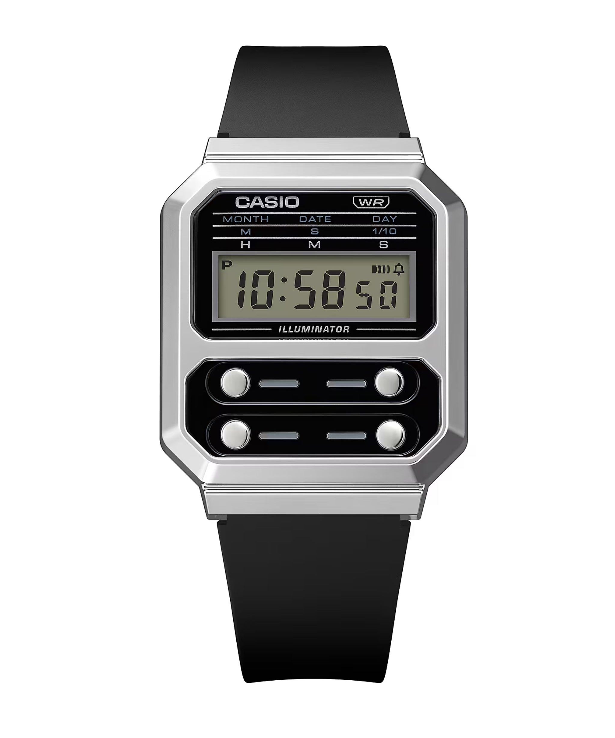 Casio Vintage A100 Digital Negro Efecto Cromado 32,7 mm | A100WEF-1A