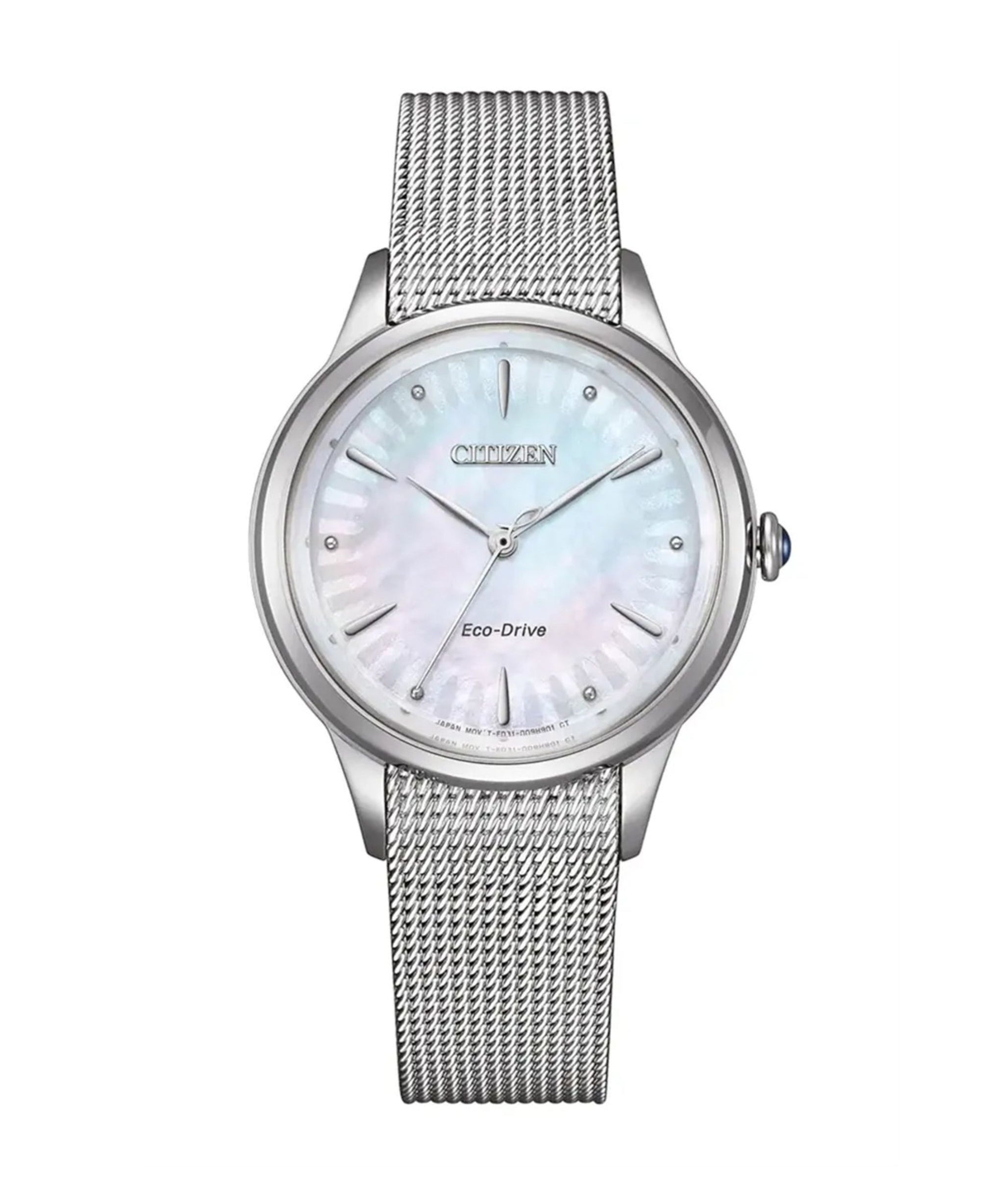 Citizen Lady Eco-Drive de 32.50 mm con esfera de nácar, caja de acero y brazalete de malla milanesa.