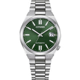 Citizen Tsuyosa de 37 mm con esfera verde, caja de acero y brazalete de acero inoxidable.