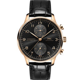 IWC Portugieser Chronograph de 41 mm con esfera negra, caja de oro rojo de 18 quilates y correa de aligátor negra.