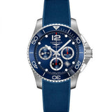 Reloj Longines HydroConquest Cronógrafo de 43 mm con esfera azul, caja de acero y correa de caucho azul.