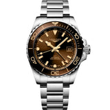 Reloj Longines HydroConquest GMT de 41 mm con esfera marrón, caja de acero y cerámica y brazalete de acero.