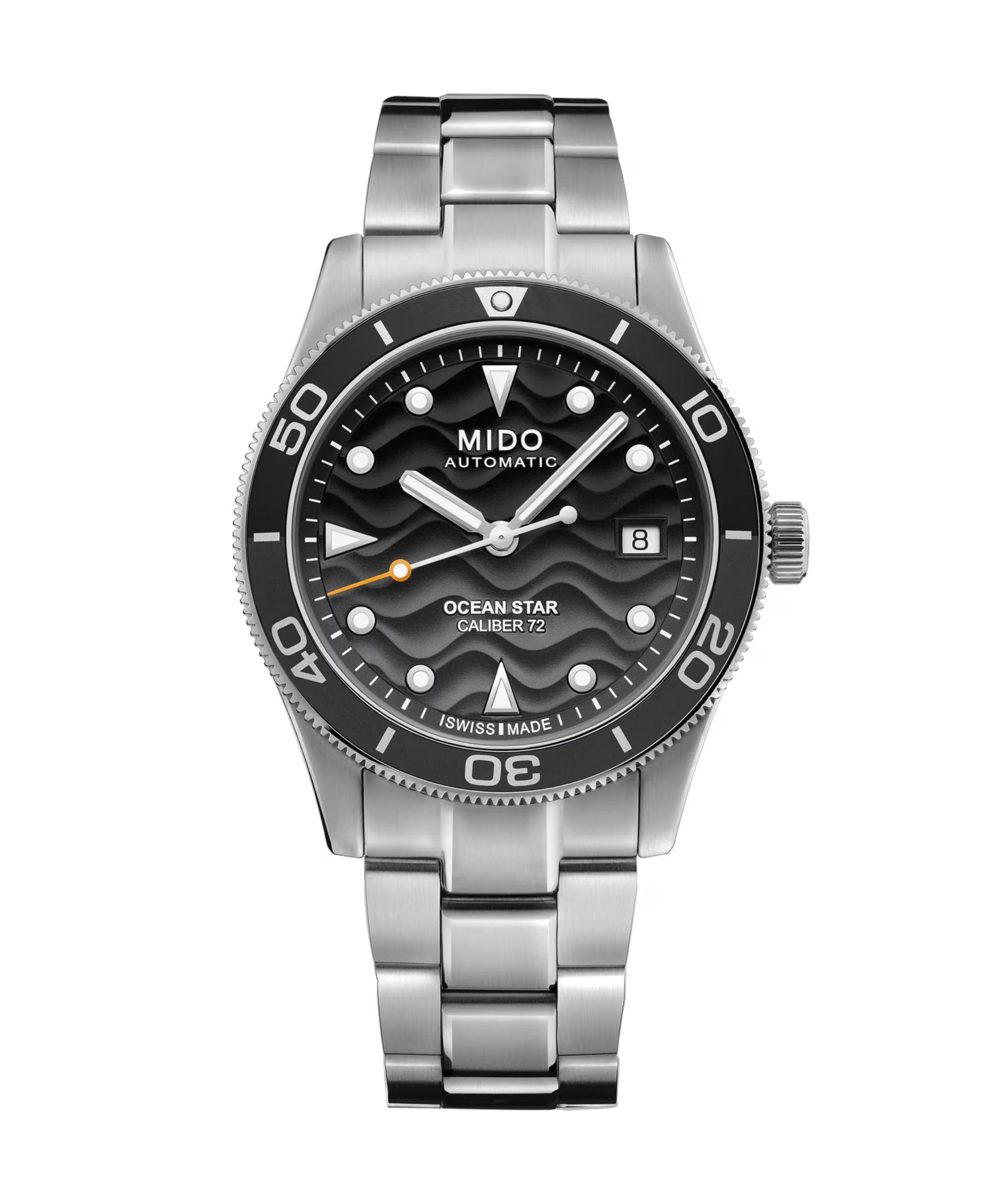 MIDO Ocean Star 39 con esfera gris degradada, caja y brazalete de acero inoxidable de 39 mm.