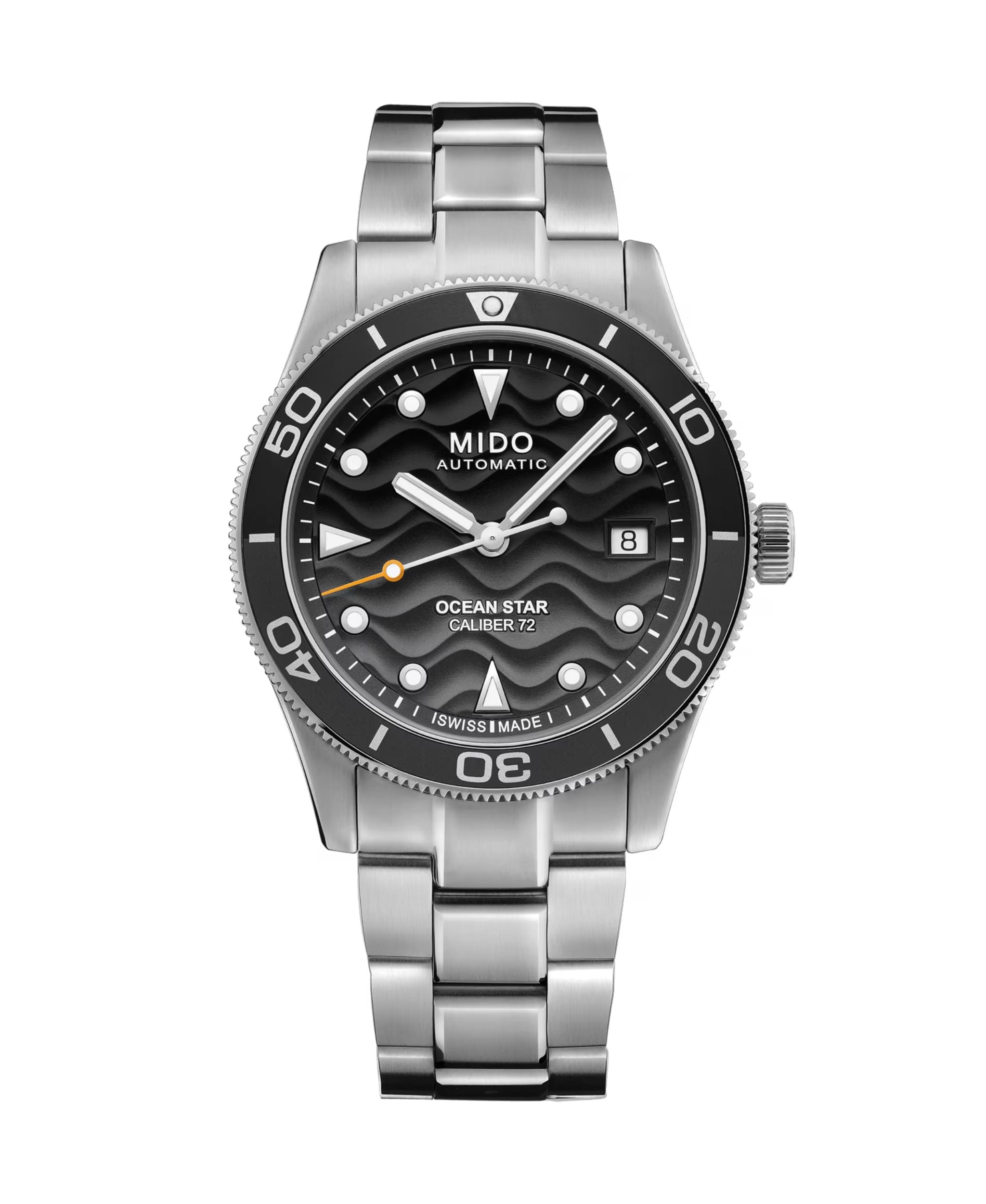 MIDO Ocean Star 39 con esfera gris degradada, caja y brazalete de acero inoxidable de 39 mm.